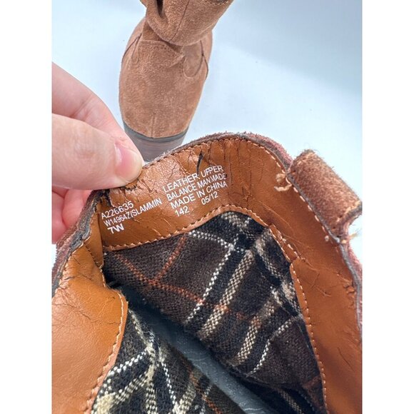 Womens Suede Leather Ankle Boots Size 7 Brown Western Style With Low Heel Faux F - Picture 6 of 6